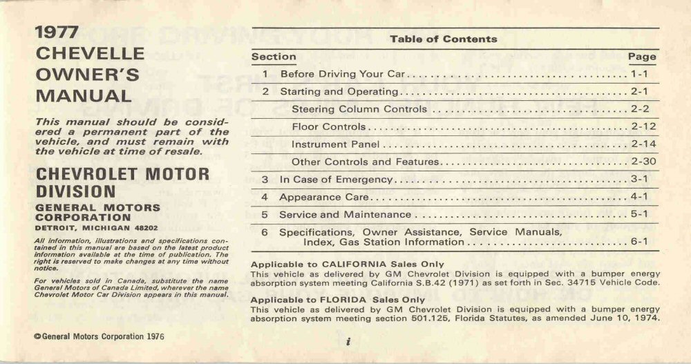 1977 Chev Chevelle Owners Manual Page 10
